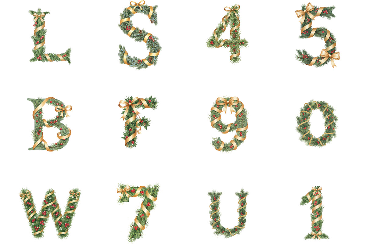 Watercolor Christmas Alphabet, an Illustration by Designking (Photo 3 of 5)