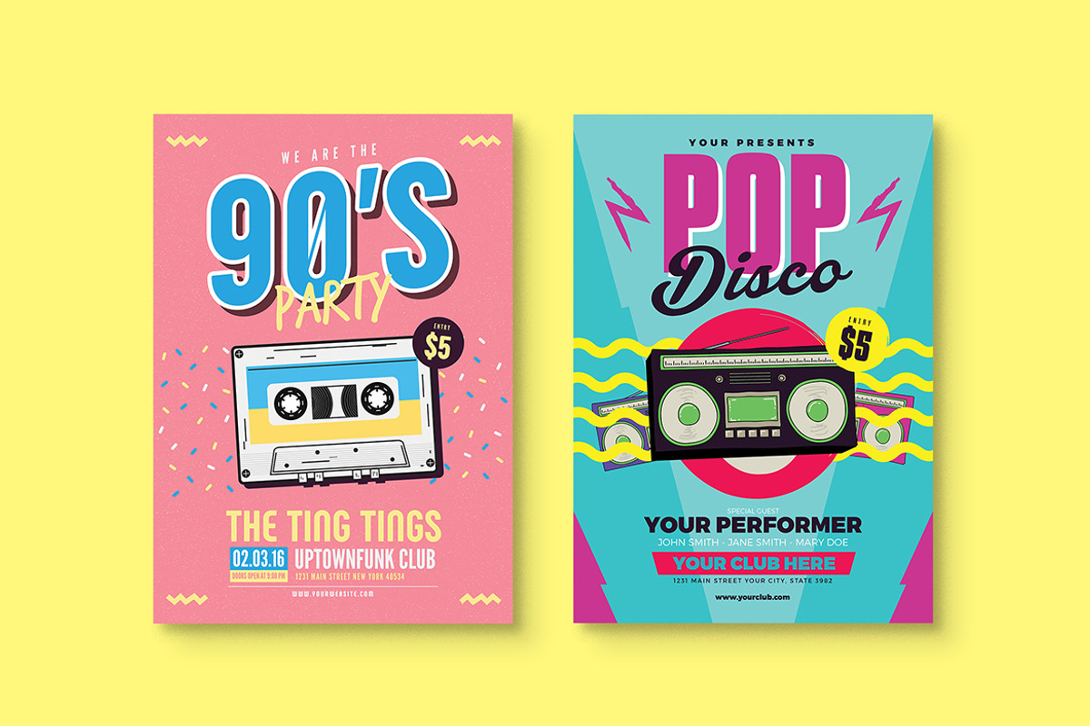 6 Nineties Music Flyers Bundle A Poster Template By Guuver