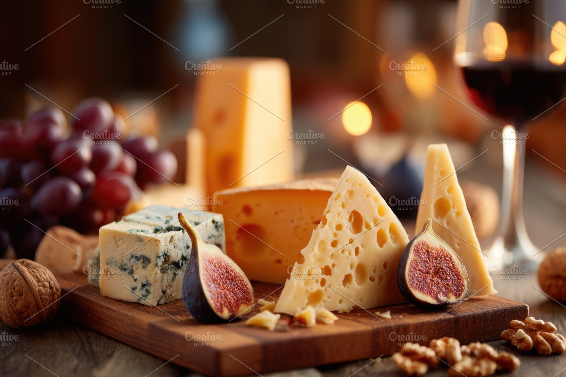Cheese platter with red wine and fresh fruit, a Food & Drink Photo by AlyaAnd