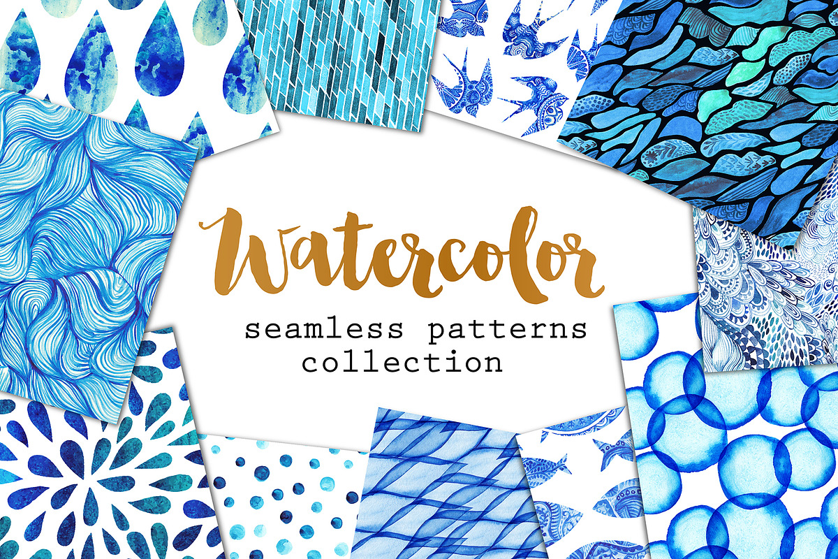 Blue watercolor background and cards, a Pattern Graphic by Markovka (Photo 2 of 8)