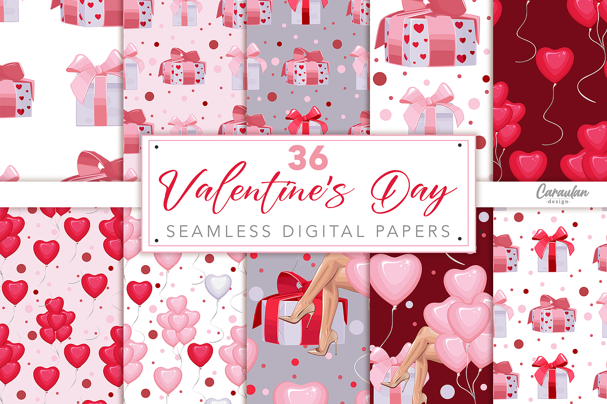 Valentine's Day Backgrounds, a Pattern Graphic by Serghei Caraulan (Photo 1 of 9)