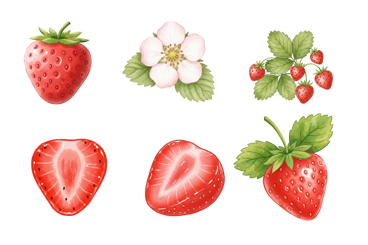 Watercolor Strawberries Clipart, a Food Illustration by BerryPieArt (Photo 2 of 4)
