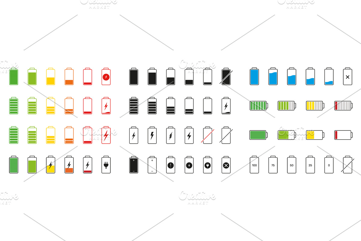 Battery Status Icon Set, an Object Illustration by Vector Creator