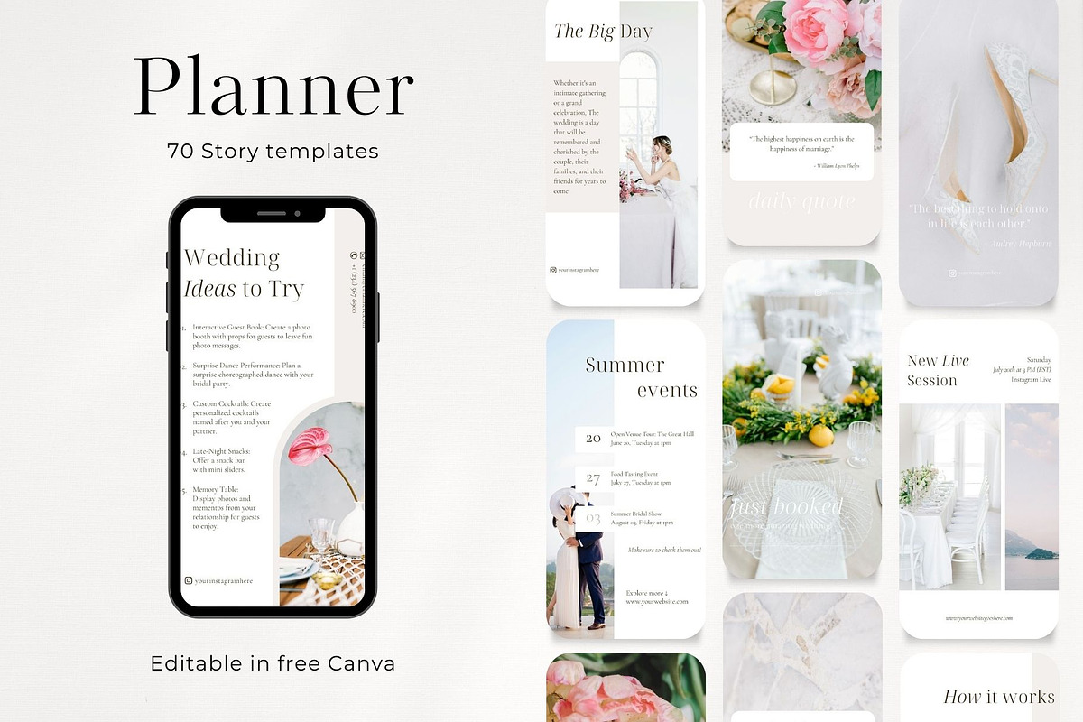 70 Wedding Event Planner Stories, a Social Media Template by PatternLab. (Photo 1 of 9)
