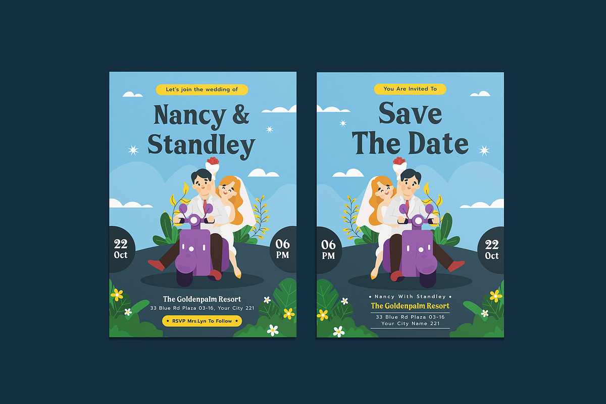 Scooter Wedding Invitation Template, an Invitation Template by iDoodle Studio (Photo 1 of 4)