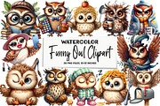Watercolor Funny Owl Clipart, an Illustration by DreamArtGraphic (Thumbnail 1 of 5)