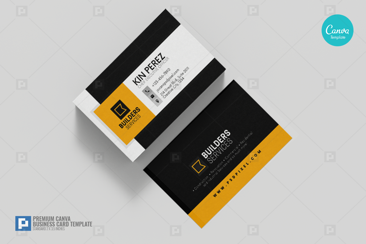 Construction Canva Business Card 12, a Business Card Template by PSDPixel (Photo 2 of 4)