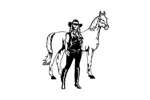 Cowgirl and Horse silhouette Vector, an Animal Illustration by Digital-Clipart