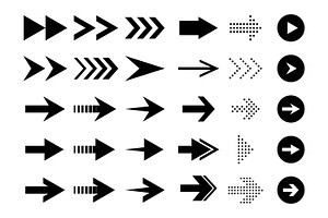 A diverse collection of black arrow, a Solid Icon by Saba Vector