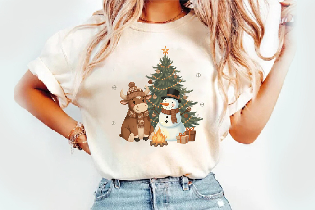 Christmas Cute Snowman Highland Cow, an Illustration by Watercolor design (Photo 2 of 3)