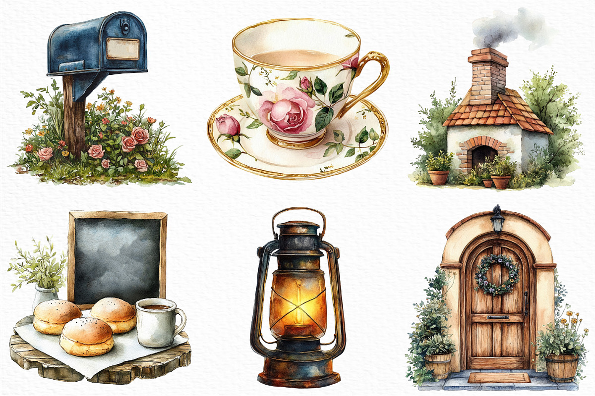 Watercolor English Village Clipart, an Illustration by Craft Nest (Photo 2 of 6)