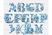 Blue Flowers Alphabet, a Decorative Illustration by GlamArtZhanna (Thumbnail 3 of 5)