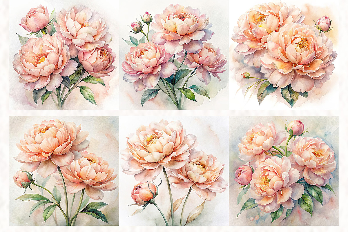 Peach Peony Watercolor Floral, a Decorative Illustration by NatalieArtsDenysenko (Photo 4 of 5)