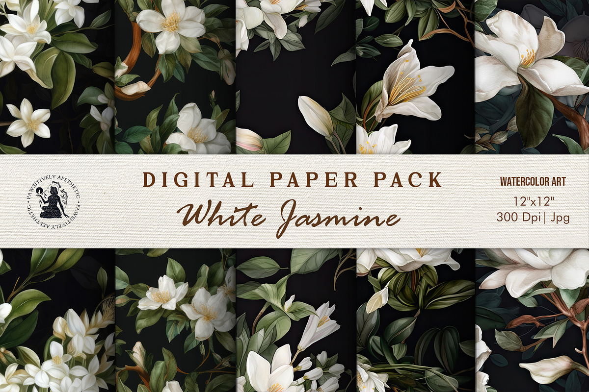 White Jasmine Seamless Pattern, a Pattern Graphic by Pawsitively Aesthetic (Photo 1 of 4)