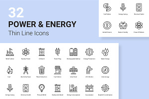 Power and Energy Thin line icons
