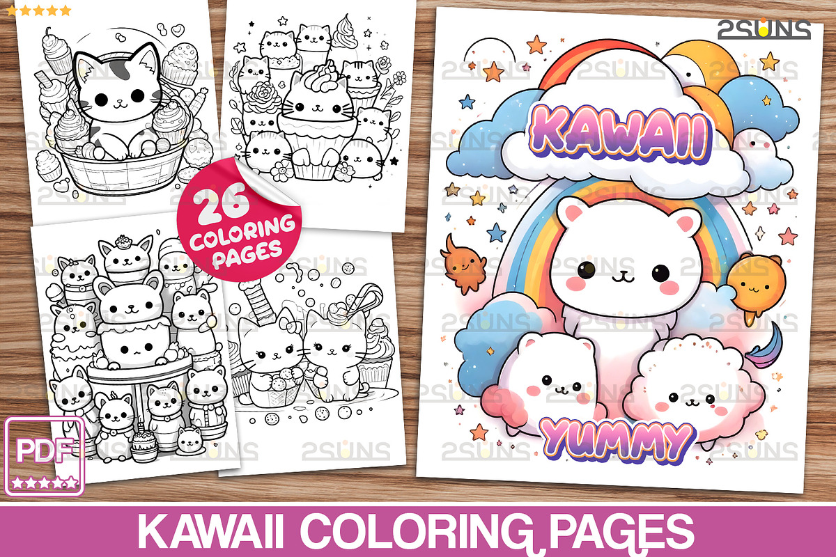 Kawaii Coloring pages Cute Relaxing, a Stationery Template by 2SUNS (Photo 1 of 6)