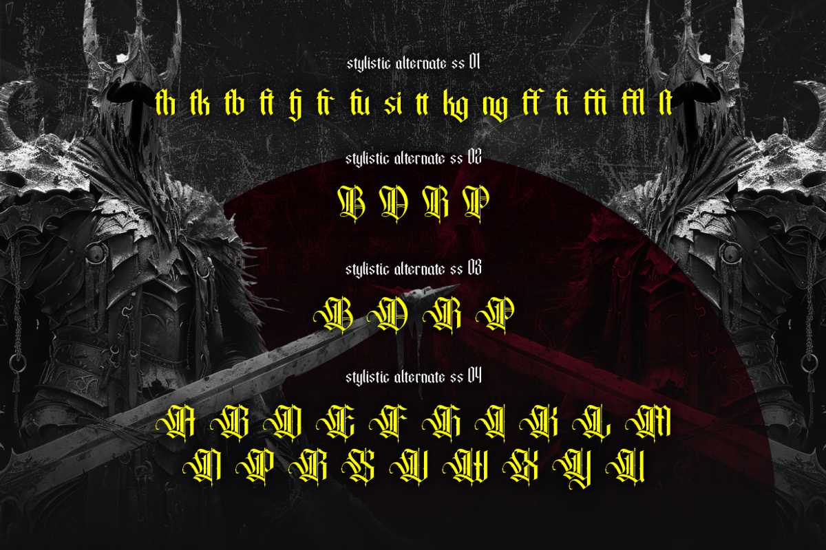Bathory, a Blackletter Font by Burntilldead (Photo 8 of 12)