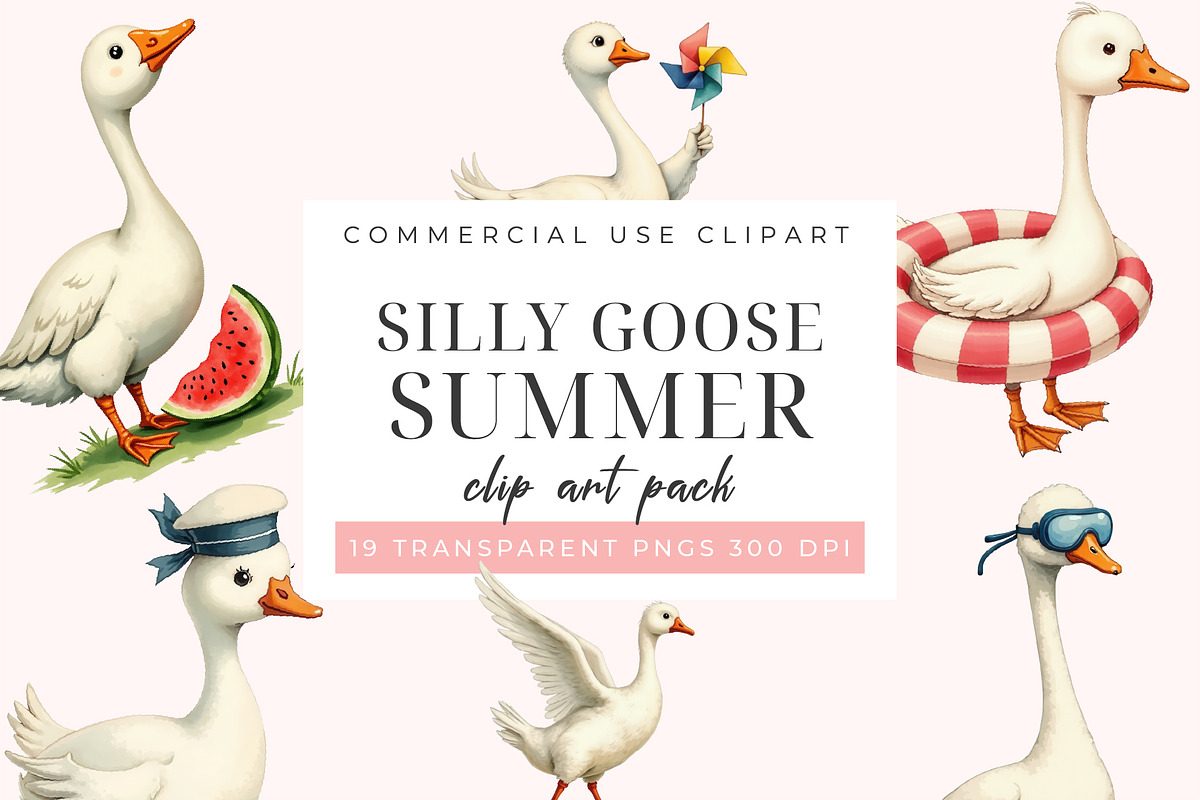 Silly Goose Summer Clipart PNG, an Object Graphic by Printable Pretty Studio (Photo 3 of 5)