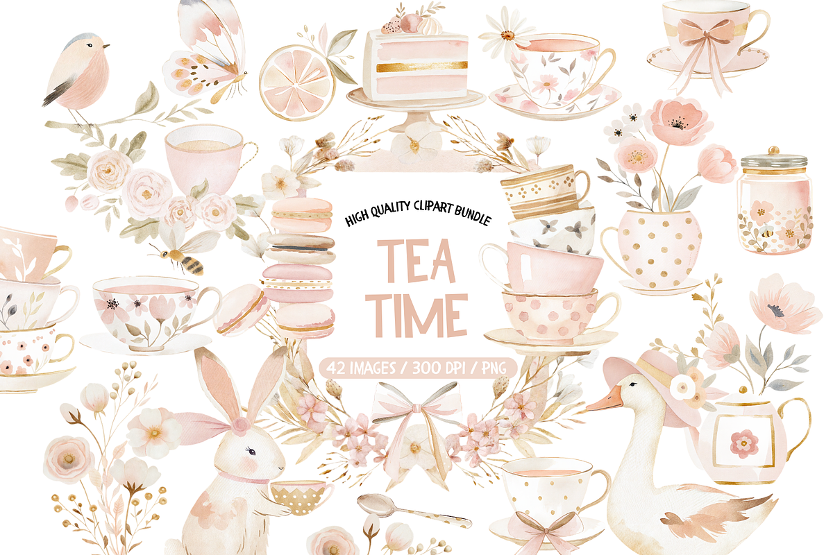 Tea Time Watercolor Clipart Bundle, an Illustration by TatiMockup (Photo 1 of 5)