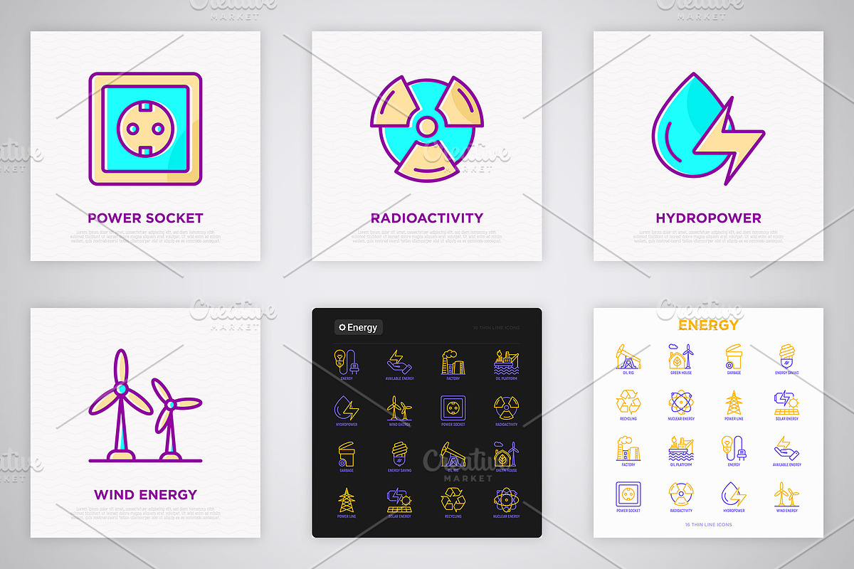 Energy | 16 Thin Line Icons Set, an Outline Icon by Alex Blogoodf (Photo 6 of 9)