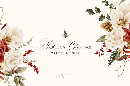 Watercolor Christmas Holiday Set