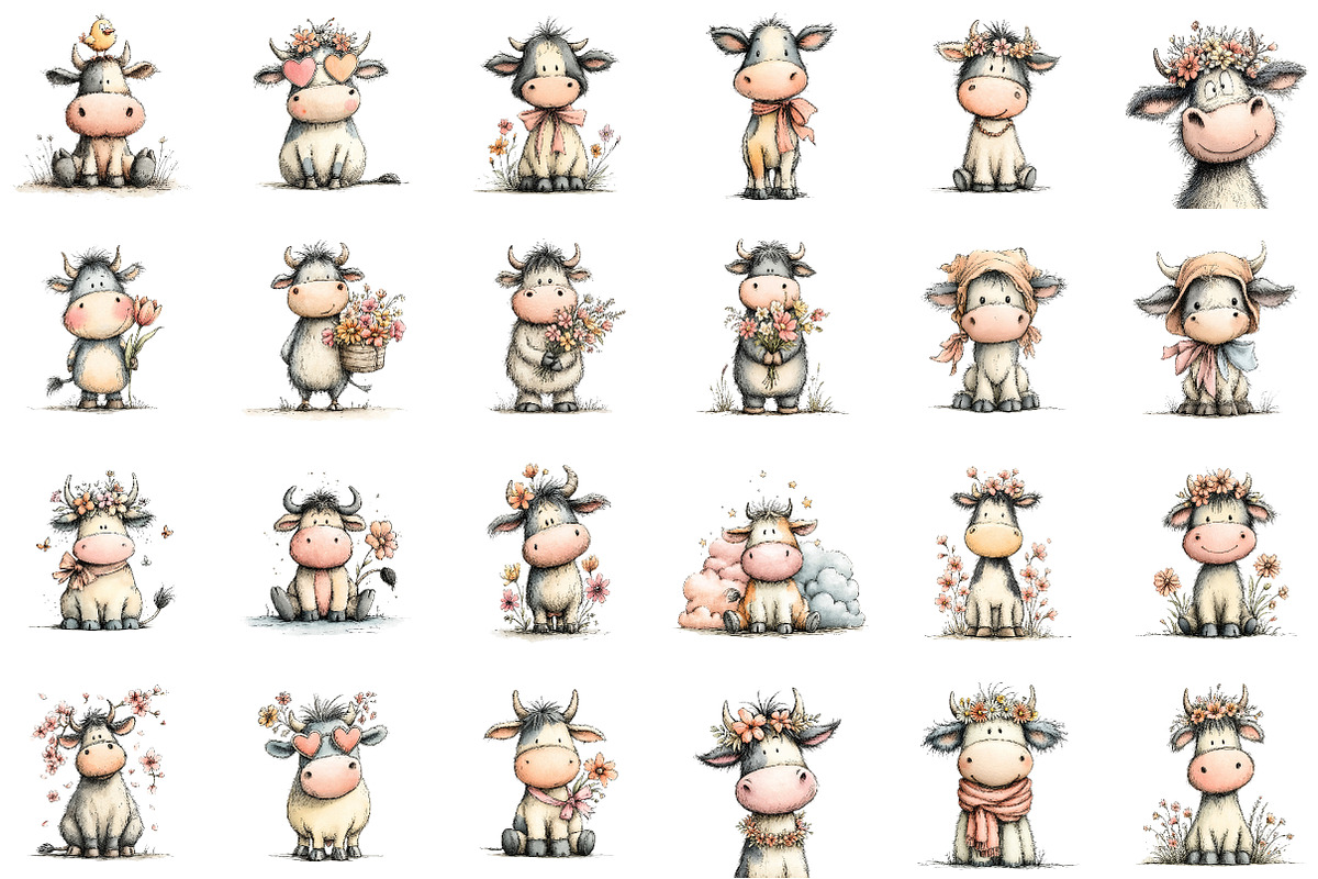 Watercolor Spring cow Illustrations, an Illustration by Sublimation Artist (Photo 2 of 6)