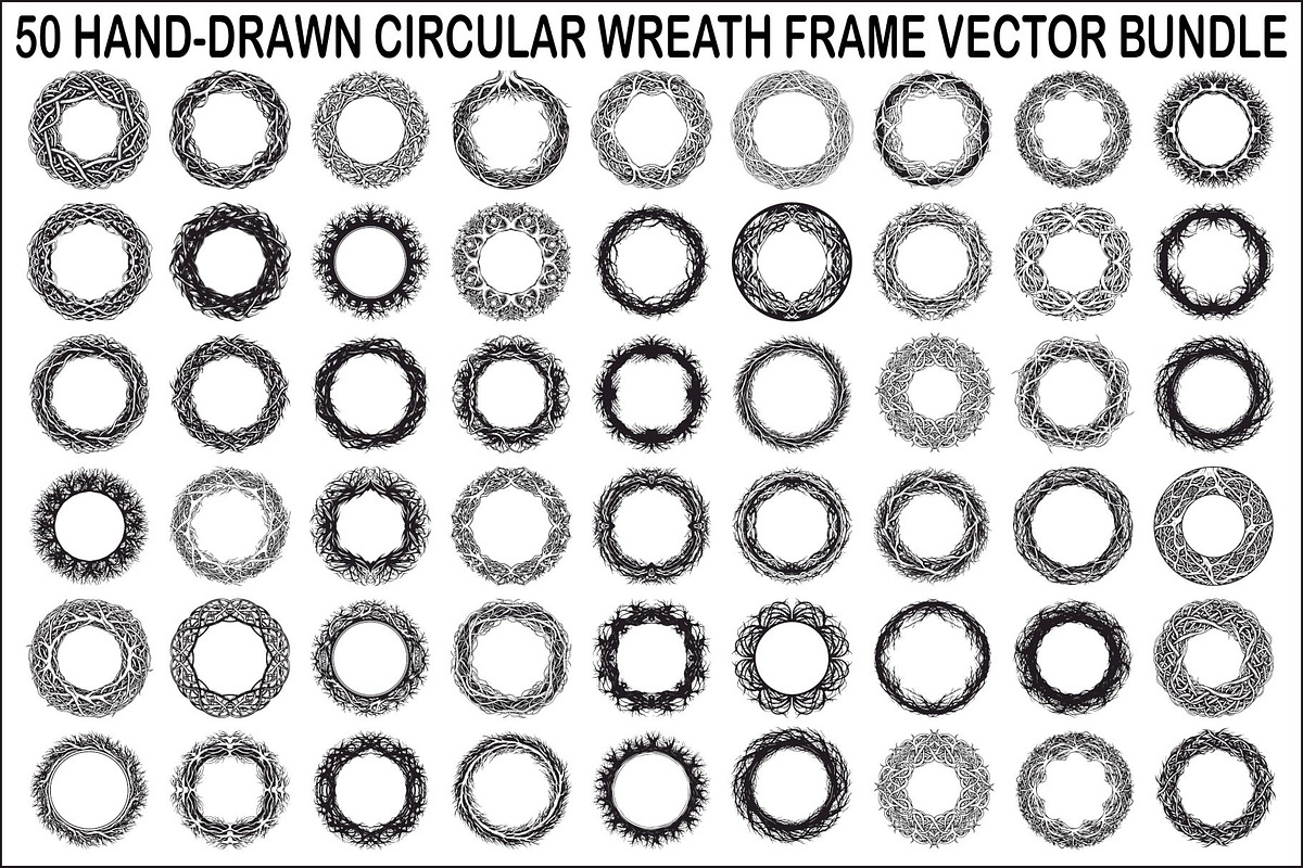 Hand Drawn Wreath Frame Bundle, an Illustration by yasushie (Photo 1 of 51)