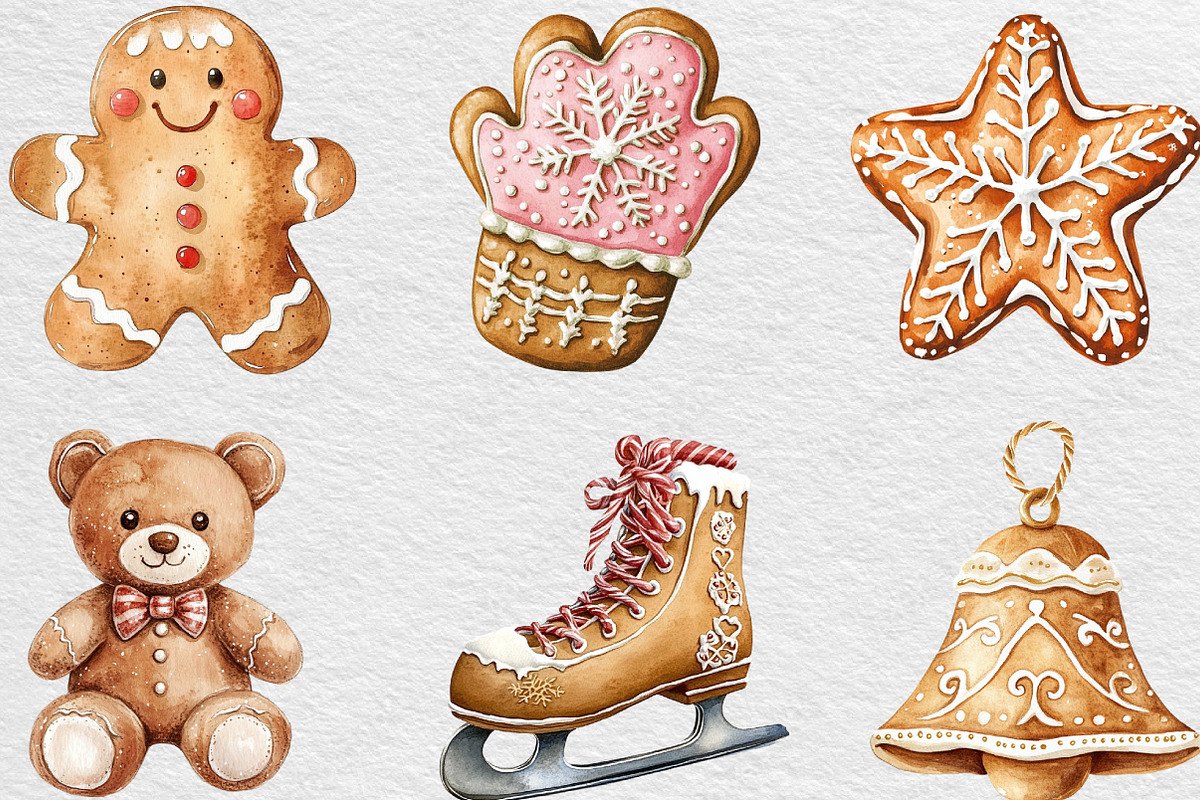 Watercolor Gingerbread Clipart, an Illustration by Black Bird Studio (Photo 6 of 6)