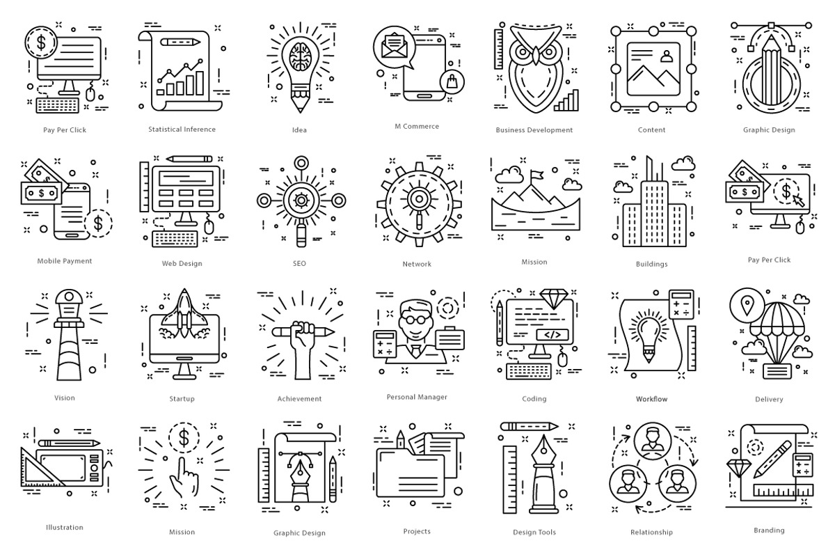 615 Flat Line Icons, an Outline Icon by Creative Stall