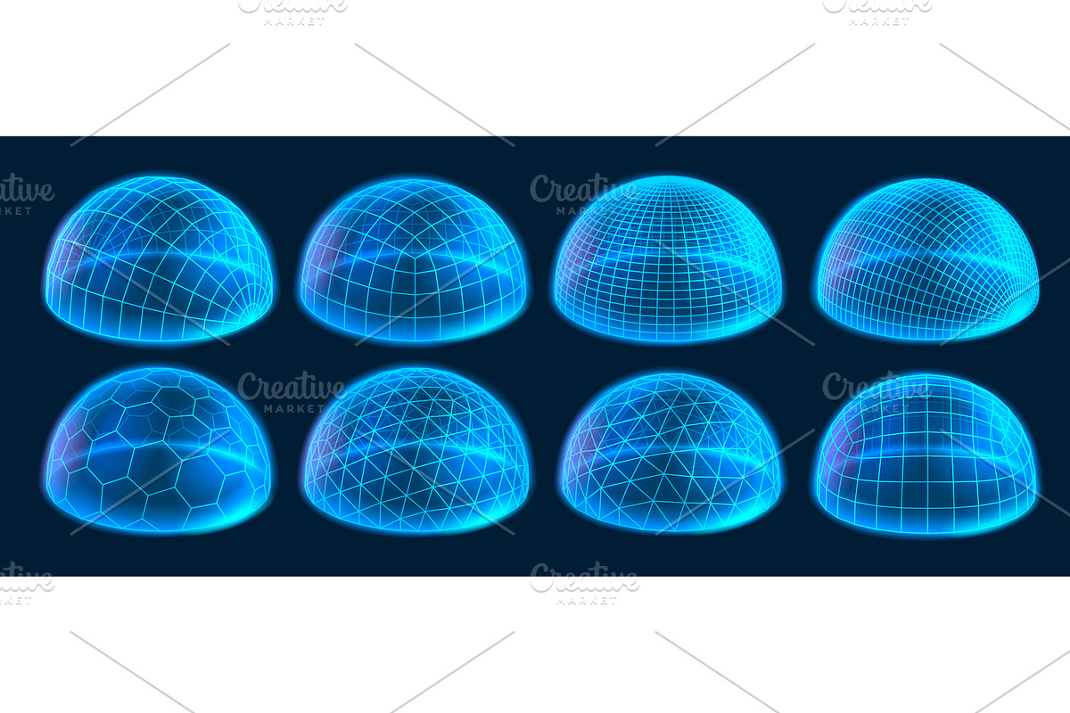 Wireframe dome shields. Secure, an Illustration by winwin.art
