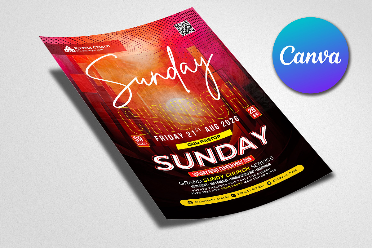 Elegant Church Flyer Canva Template, a Flyer Template by Psd Templates (Photo 3 of 3)