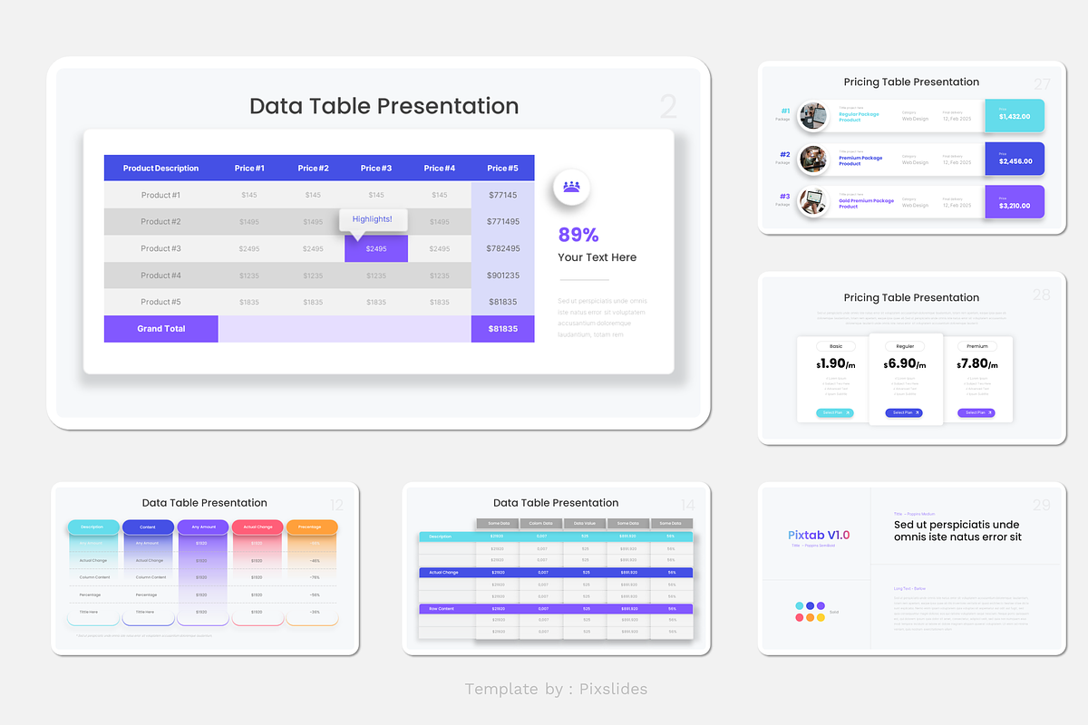 Data Table Pricing Table PowerPoint, a Presentation Template by Pixslides (Photo 4 of 5)