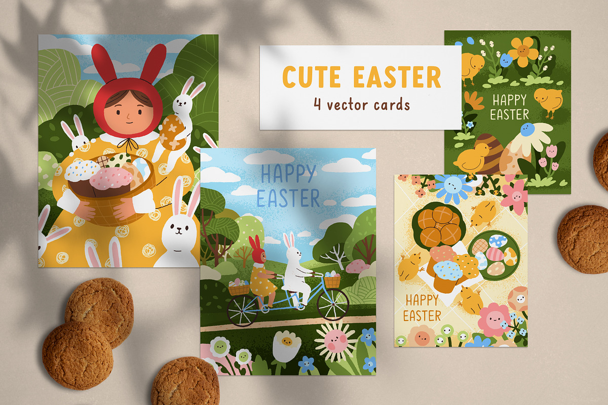 Cute Happy Easter card designs set, a Seasonal Illustration by Good Studio (Photo 1 of 5)