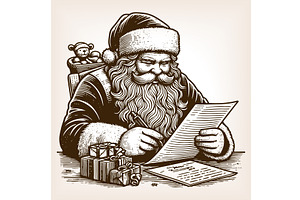 Santa Claus reading Christmas list, an Illustration by AlexArt