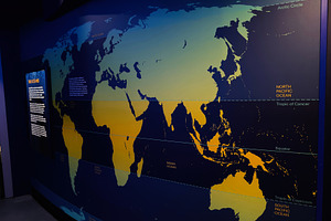 Large world map wall display showing oceans, tropic lines and ge, a Photo by AS photostudio