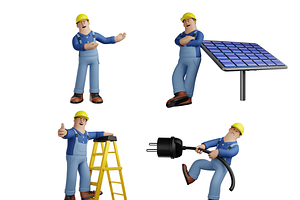 Cartoon Worker Man Solar Power Figma