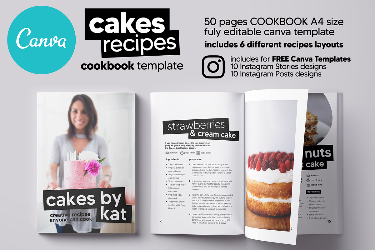 Canva Cake Recipes Cookbook Template, a Magazine Template by DeLaGranSiete (Photo 1 of 11)
