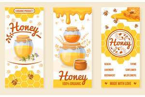 Honey flyers. Bee honeycomb product, a Food Illustration by Stock-Smart-Start