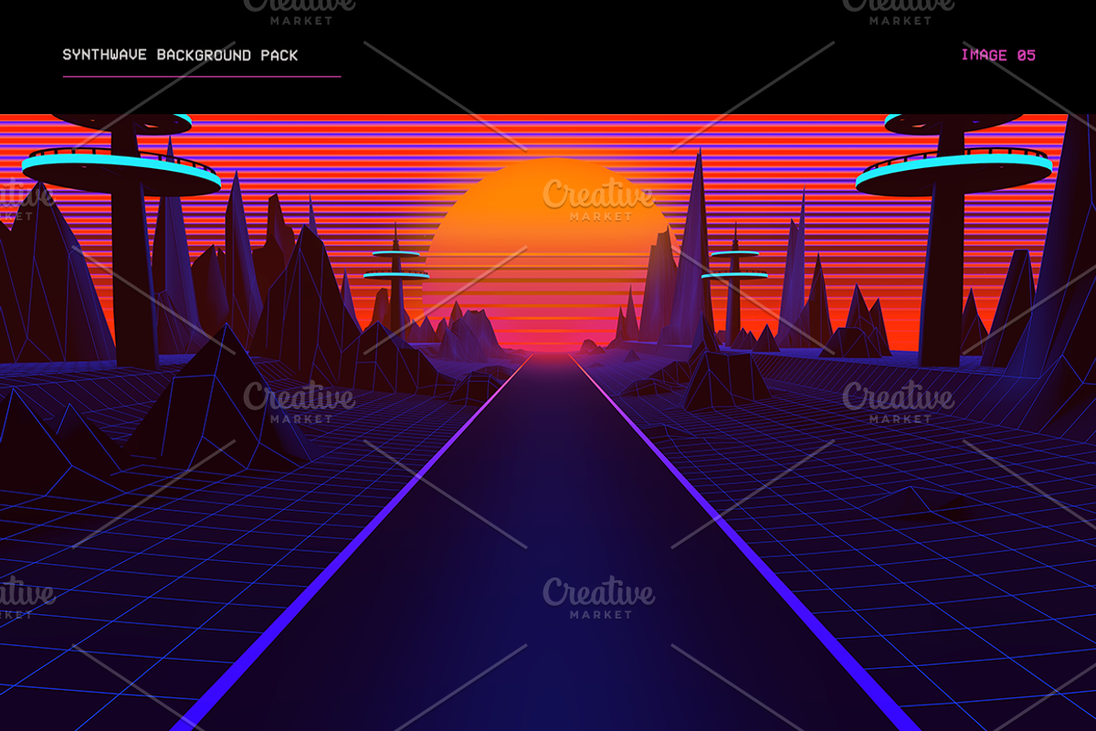 Synthwave Retrowave Background Pack preview 6