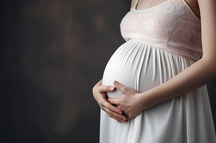 pregnant woman with hands on belly, a Person Photo by Virgo Studio
