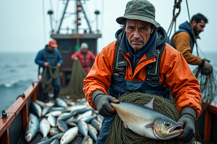 Fisherman Showing Catch Onboard Fish, an Industrial Photo by angellodeco