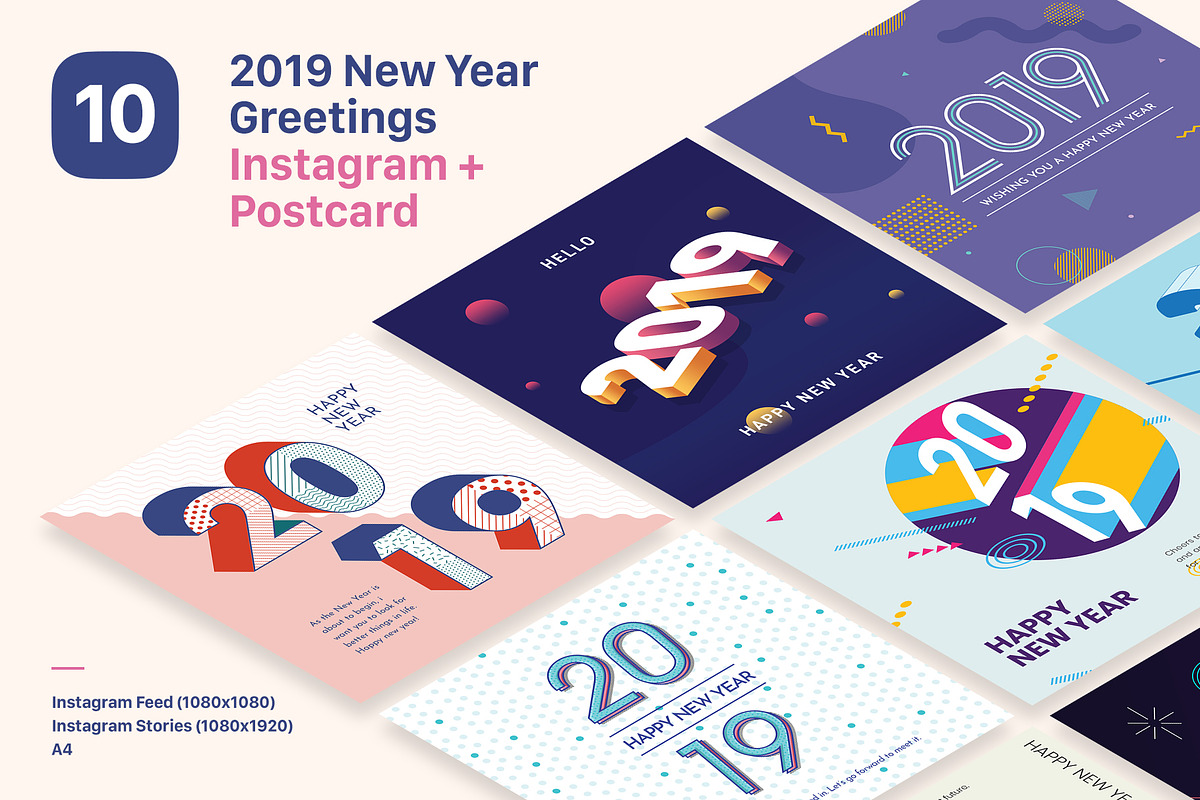 2019 New Year Instagram Bundle, a Social Media Template by muhisya (Photo 1 of 9)