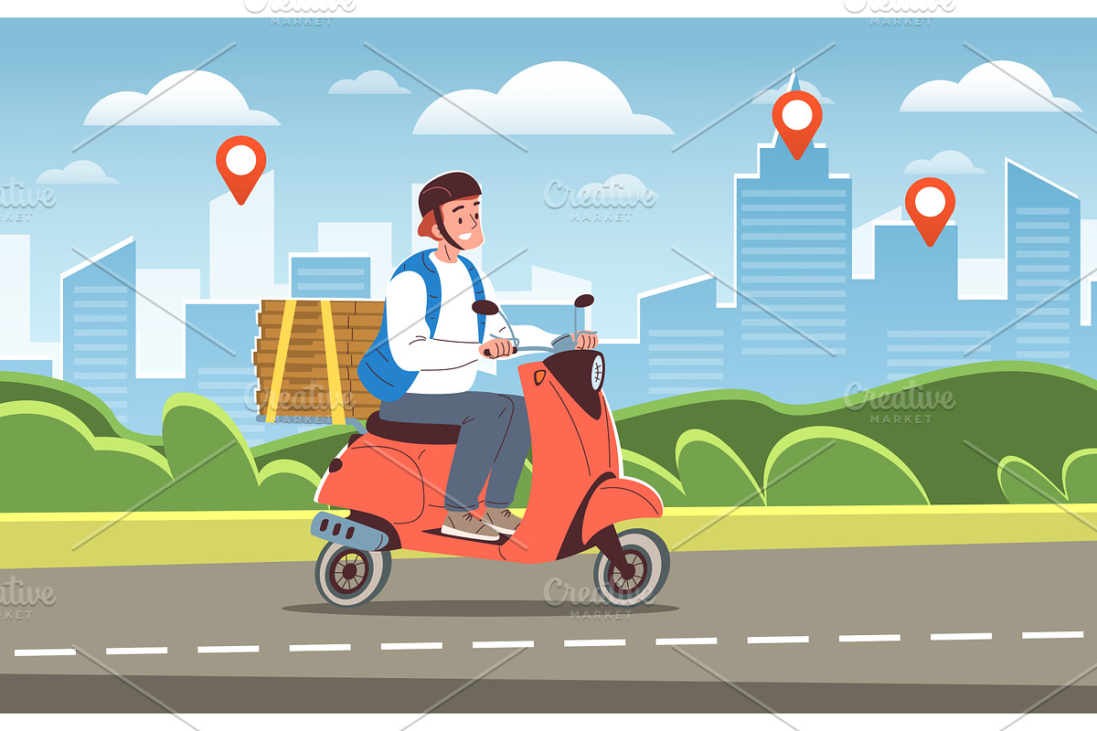 Delivery man city background, a Transportation Illustration by Stock-Smart-Start