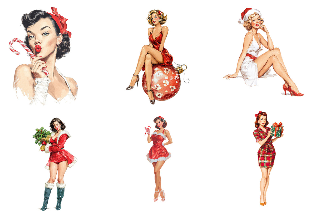 Vintage Pin Up Christmas Girl Clipar, an Illustration by DreamArtGraphic (Photo 3 of 4)