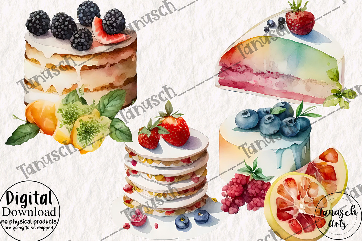 Watercolor Pastry Clipart Part 1, a Food Illustration by TanuschArts (Photo 3 of 5)
