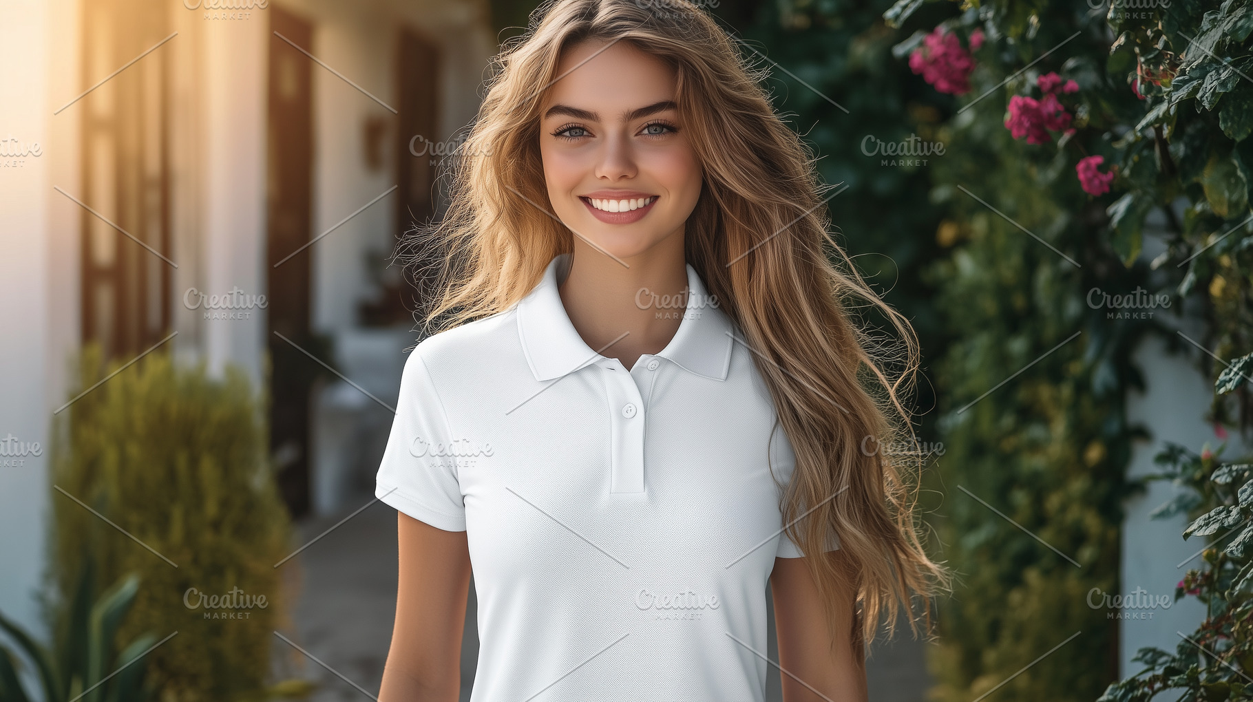 Smiling young woman in a white polo, a Beauty & Fashion Photo by MistyDay