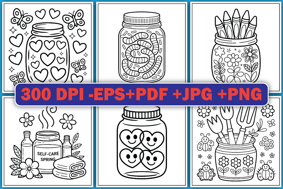 Cute Spring Jars Coloring Pages, an Illustration by LightExpress (Photo 5 of 5)