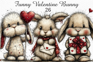 Funny Valentine Bunny Clipart, an Illustration by Craft Nest