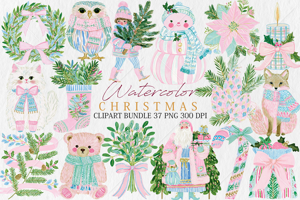Watercolor Christmas Clipart Bundle, a Seasonal Illustration by Canvas Craft (Photo 1 of 10)