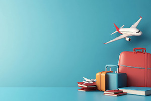 Luggage and planes on passport, a Photo by Pavel_design